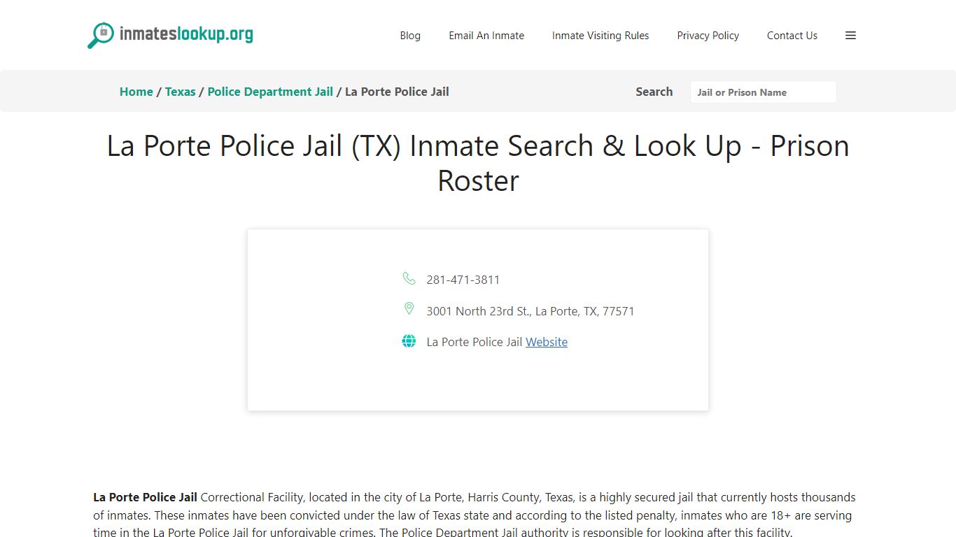 La Porte Police Jail (TX) Inmate Search & Look Up - Prison Roster