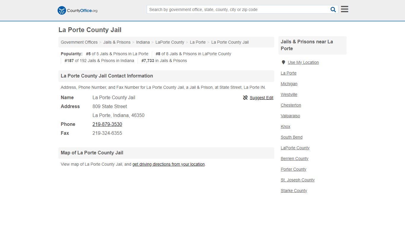 La Porte County Jail - La Porte, IN (Address, Phone, and Fax)